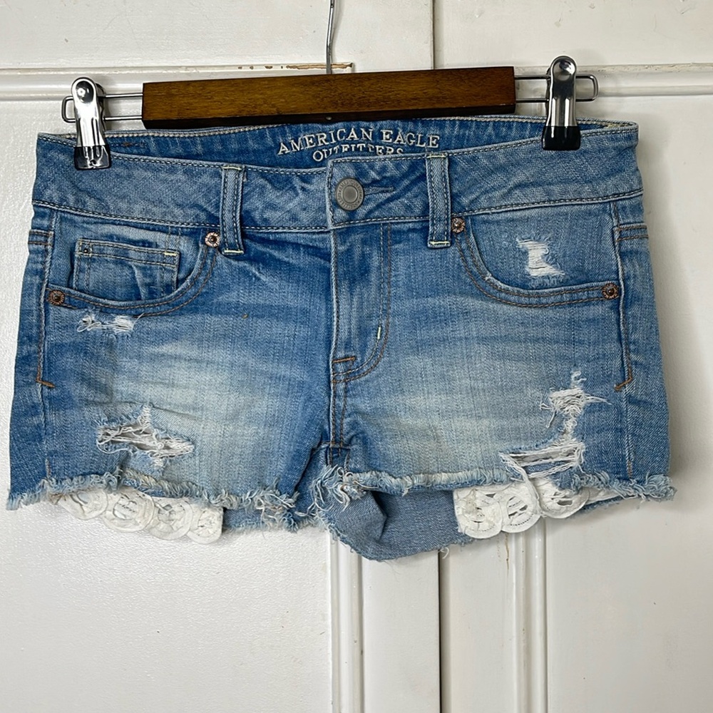 American Eagle Jean shorts shortie stretch lace pockets size 0